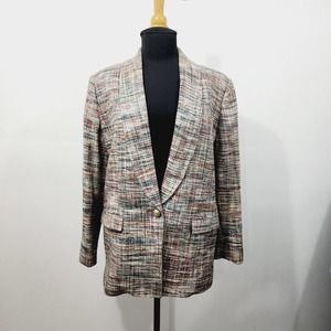 Vintage Taboh Silk Multicolor Tweed Blazer Size S Long Sleeve Single-Breast 90s